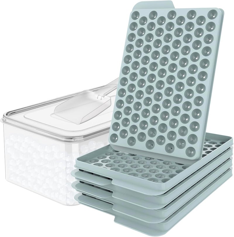 WIBIMEN Mini Ice Cube Trays, Small Tiny Round Pebble Crushed Nugget Ice Trays for Freezer with Lid - Chilling Drinks Coffee Juice(4 Pack/0.55In - Blue) - Image 1