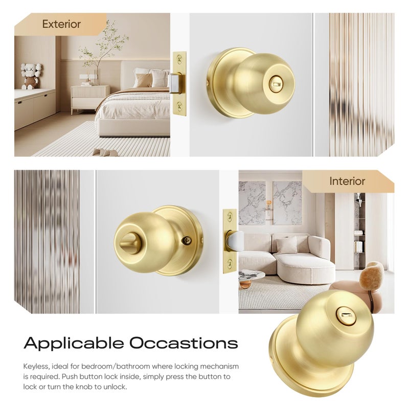Leydebong 10 Pack Gold Bedroom Door Knobs  Interior Locking Round Ball Knobs With No Keys - Image 2