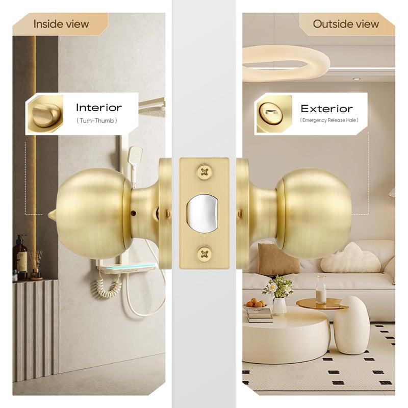 Leydebong 10 Pack Gold Bedroom Door Knobs  Interior Locking Round Ball Knobs With No Keys - Image 4