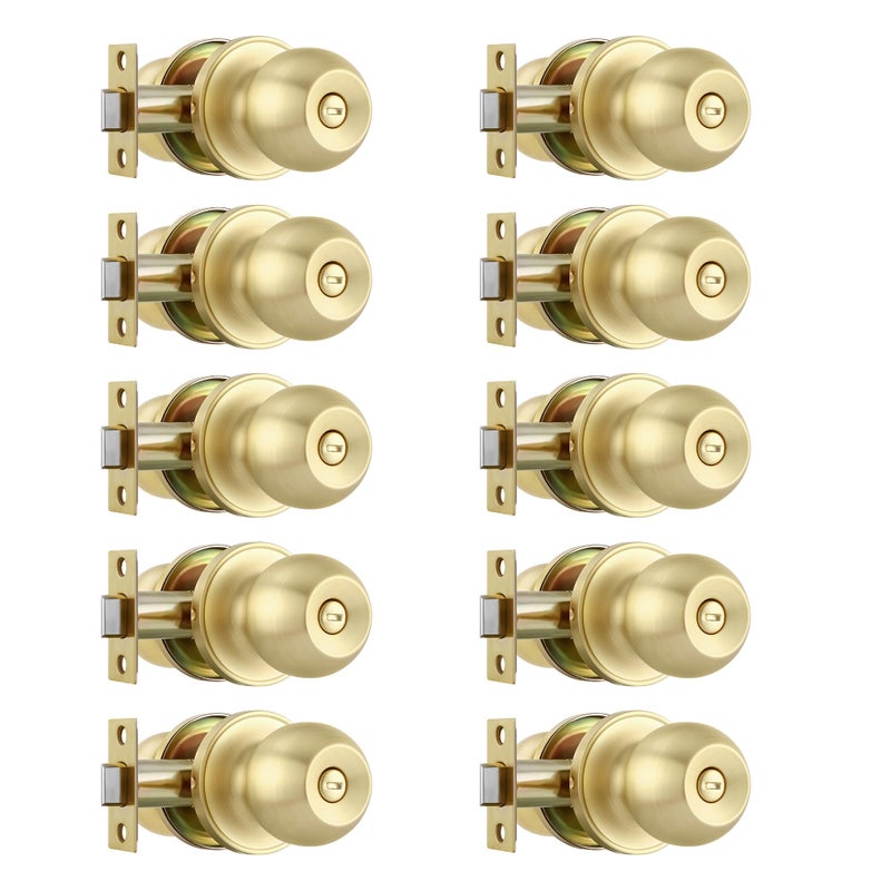 Leydebong 10 Pack Gold Bedroom Door Knobs  Interior Locking Round Ball Knobs With No Keys - Image 1