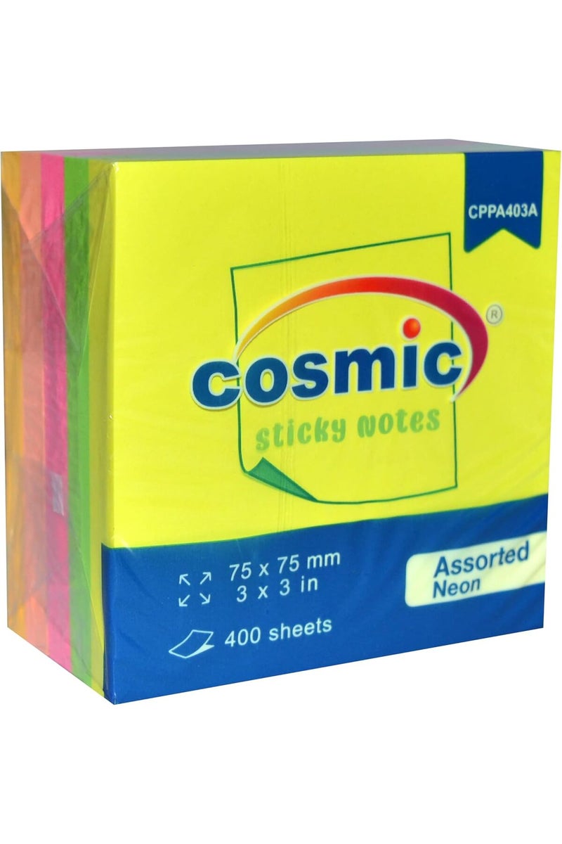 Cosmic CPPA403A Sticky Notes 400 Sheets, 3 x 3-Inch, Neon Assorted Color - Image 1