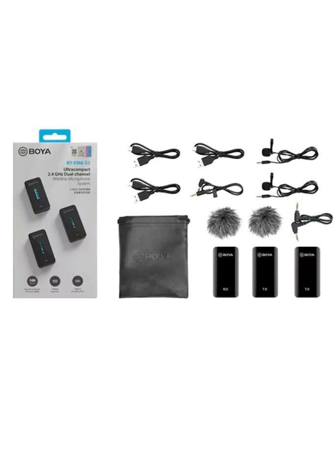 Boya BY-XM6 Wireless Microphone System 2.4GHz - 1x Receiver 2x Transmitter - Image 2