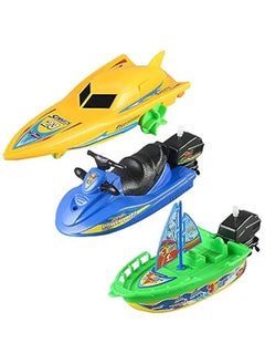 Generic Wind-up Boat Bath Toy, Bathtub Pull and Go Yacht Water Toy Motorboat Jet Ski Boat Toy Speed Boat Ship Toy Sailing Ship Sailboat Tub Toy (Sailboat+Motorboat+Amphibious Yacht)  - Image 1