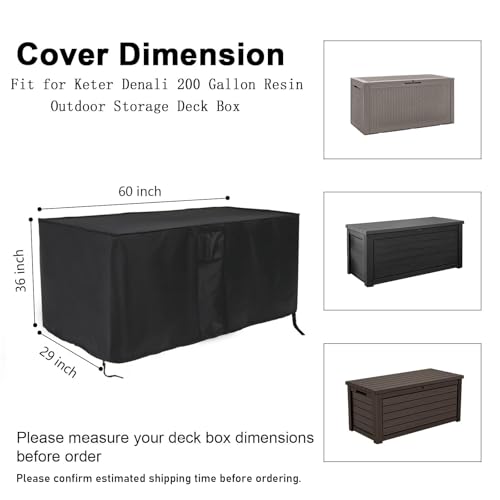 Jungda Outdoor Storage Box Cover for Keter Denali 200 Gallon Resin Large Deck Box,Waterproof Patio Storage Box Cover - 60 x 29 x 36 Inch - Image 2