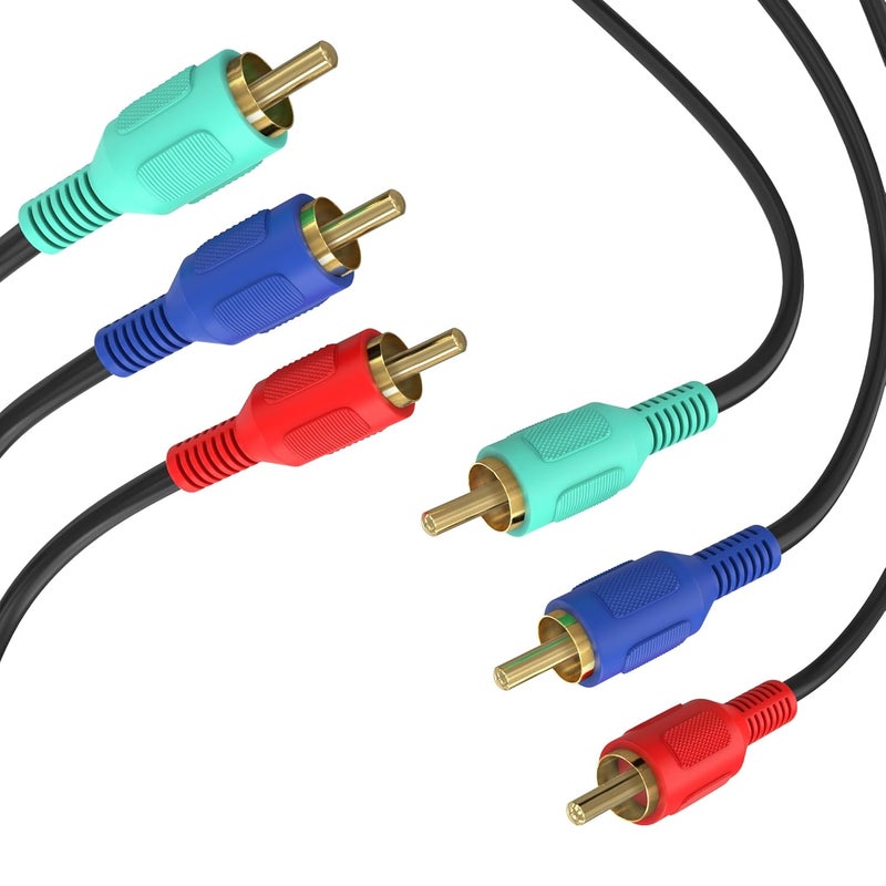 Cmple - 3 RCA Cable 12ft RGB Component Audio Video RCA Cables Male to Male A/V Cable for HDTV, Satellite, Home Theater - Black - Image 3