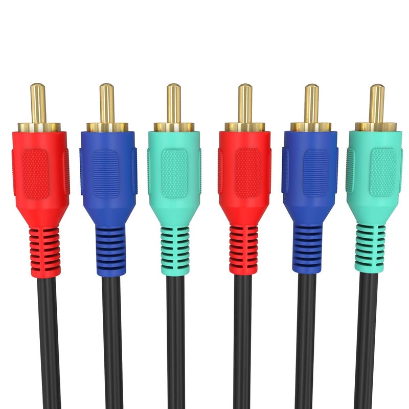 Cmple - 3 RCA Cable 12ft RGB Component Audio Video RCA Cables Male to Male A/V Cable for HDTV, Satellite, Home Theater - Black - Image 2