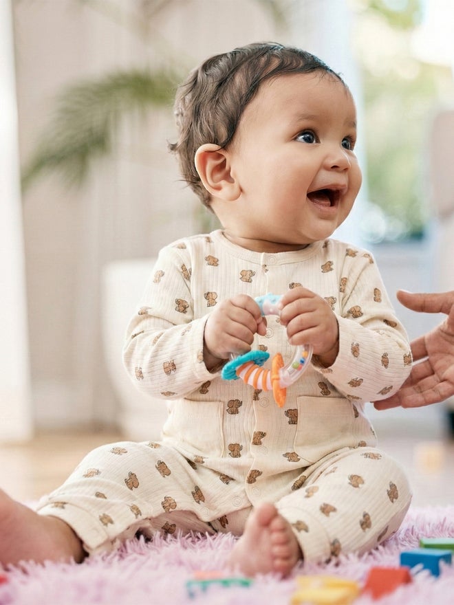 Babies Basic Premium Ribbed Cotton Sleepsuit Romper with Cap and Bib - Image 2