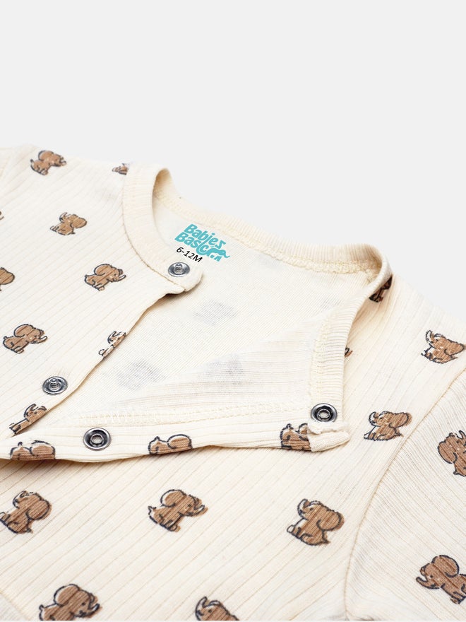 Babies Basic Premium Ribbed Cotton Sleepsuit Romper with Cap and Bib - Image 5