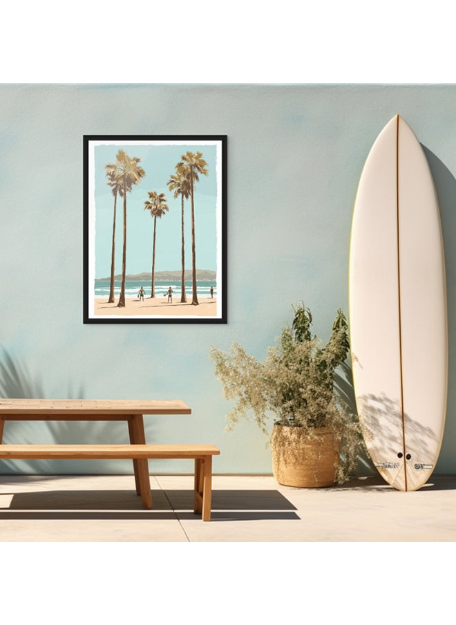 Art Decor - Art Decor Framed Fine Art of Beach with Palm Trees Portrait Aesthetic Tropical Coastal Print Wall Décor for Living Room Bedroom Home Office Hotel Gifting - Image 1