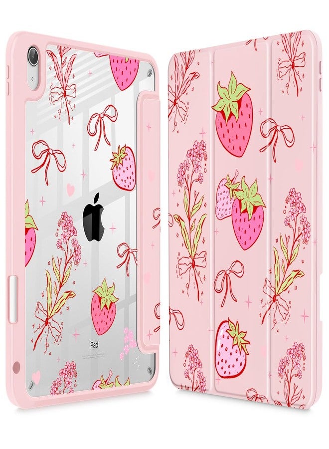 May Chen for iPad (A16) 11th Generation Case 11 Inch 2025, iPad 10th Gen Case 2022 10.9 inch, Built-in Pencil Holder with Shockproof Cover Clear Transparent Back Shell Auto Wake/Sleep, Strawberry Bow - Image 1