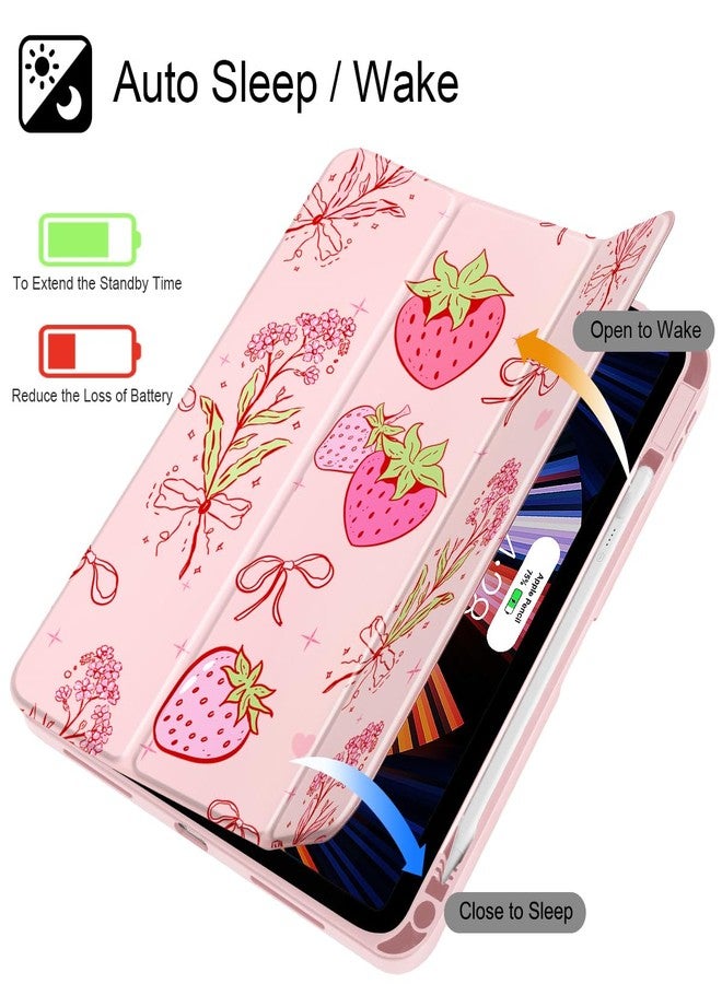 May Chen for iPad (A16) 11th Generation Case 11 Inch 2025, iPad 10th Gen Case 2022 10.9 inch, Built-in Pencil Holder with Shockproof Cover Clear Transparent Back Shell Auto Wake/Sleep, Strawberry Bow - Image 3