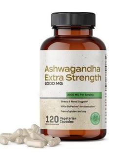 Extra Ashwagandha Capsules Extra Strength 3000mg Stress Relief Formula Natural Mood Support 120 Capsules  - Image 1