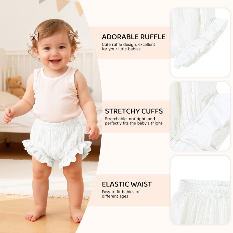Durio Baby Bloomers for Toddler Girls Newborn Diaper Covers for Girls Cute Cotton Baby Girl Shorts A White 3-9 Months - Image 3