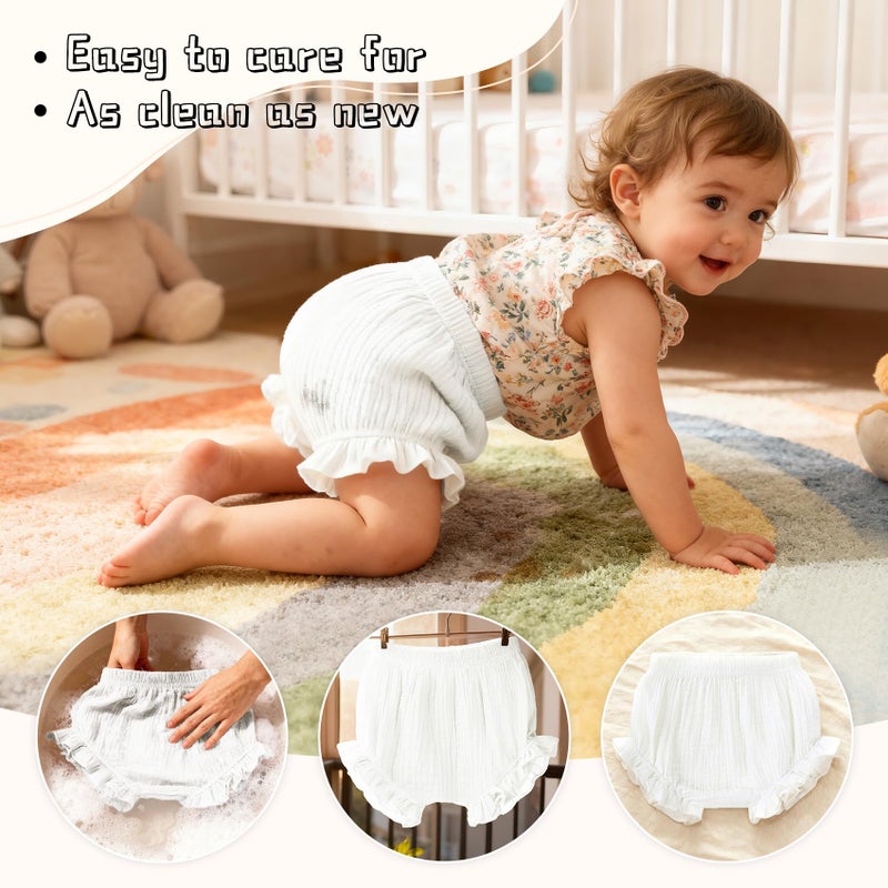 Durio Baby Bloomers for Toddler Girls Newborn Diaper Covers for Girls Cute Cotton Baby Girl Shorts A White 3-9 Months - Image 4