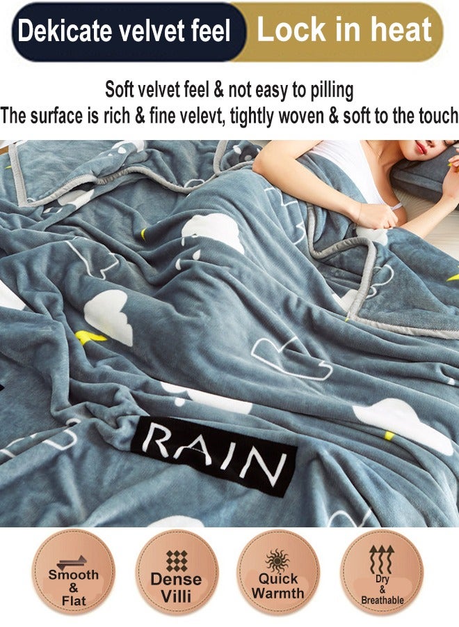 ZCM-HAPPY Plain Velvet Blanket for Air Conditioning and Winter Bliss - Ideal for Home, Travel, and More (200x230cm) Letters Rain Pattern - Image 2