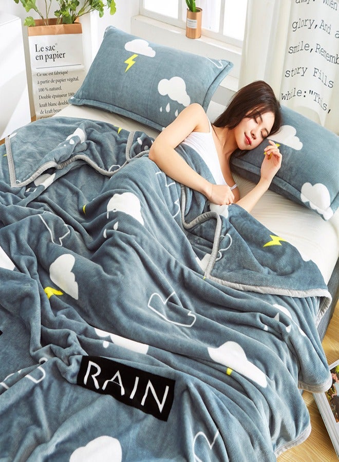 ZCM-HAPPY Plain Velvet Blanket for Air Conditioning and Winter Bliss - Ideal for Home, Travel, and More (200x230cm) Letters Rain Pattern - Image 3