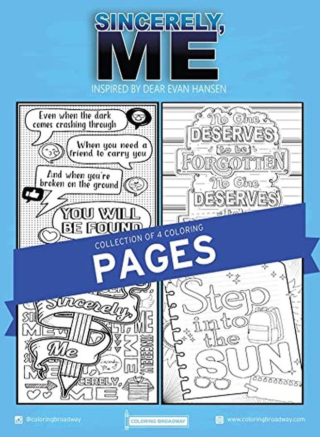 Coloring Broadway - DEAR EVAN HANSEN inspired Coloring Pages (Set of 4) “Sincerely Me” Collection, Broadway Musical Merchandise, Ideal Gift for a Broadway Theater Lover - Image 1