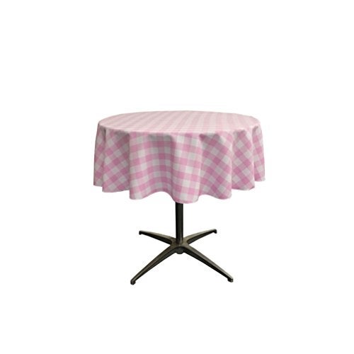 LA Linen TCcheck51RPinkK37 Polyester Gingham Checkered Tablecloth White Pink 51 in Round - Image 1