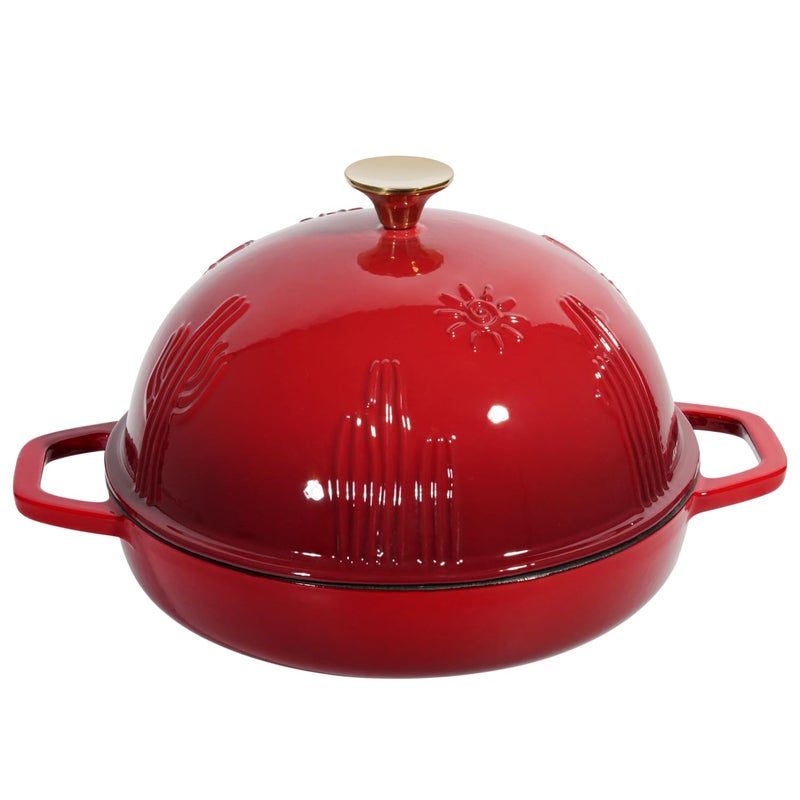 Flavehc Cast Iron Bread Oven With Cloche Lid for Baking - Red Enameled Dutch Oven With Dome Lid for Sourdough - 5 qt - Image 1