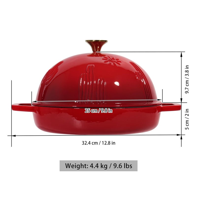 Flavehc Cast Iron Bread Oven With Cloche Lid for Baking - Red Enameled Dutch Oven With Dome Lid for Sourdough - 5 qt - Image 5