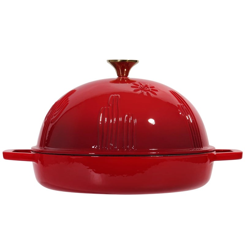Flavehc Cast Iron Bread Oven With Cloche Lid for Baking - Red Enameled Dutch Oven With Dome Lid for Sourdough - 5 qt - Image 3