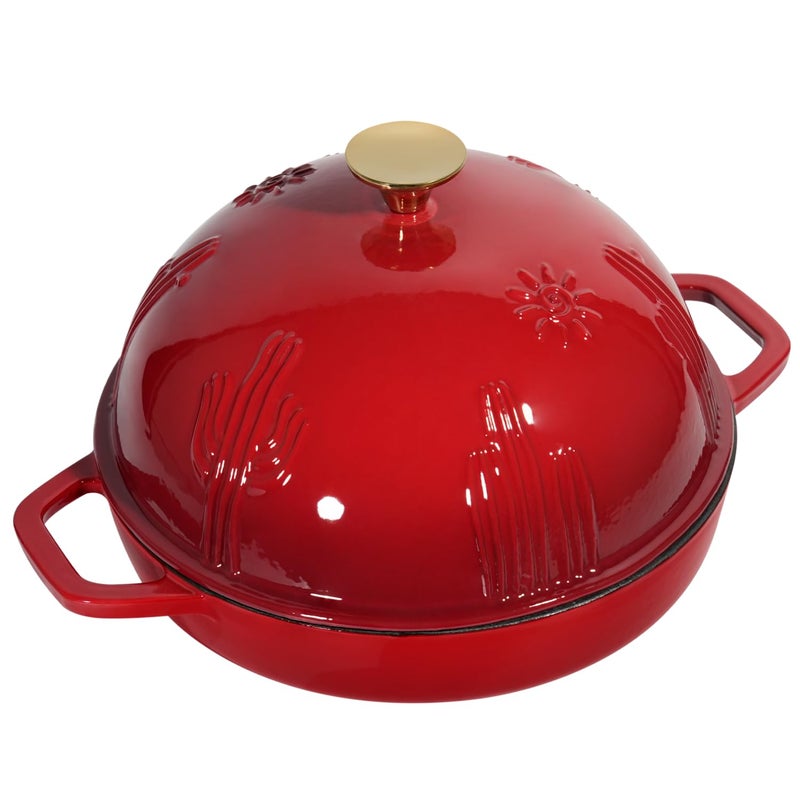 Flavehc Cast Iron Bread Oven With Cloche Lid for Baking - Red Enameled Dutch Oven With Dome Lid for Sourdough - 5 qt - Image 2