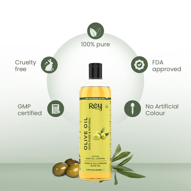 Rey Naturals Rey Naturals Extra Virgin Olive Oil For Hair Pure Olive Oil for Skin Deeply Moisturizes Repairs And Strengthens olive oil for baby massage Good Hair Texture Adds Shine 200ml - Image 4
