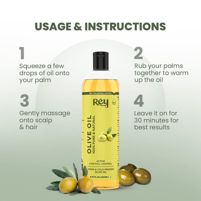 Rey Naturals Rey Naturals Extra Virgin Olive Oil For Hair Pure Olive Oil for Skin Deeply Moisturizes Repairs And Strengthens olive oil for baby massage Good Hair Texture Adds Shine 200ml - Image 5
