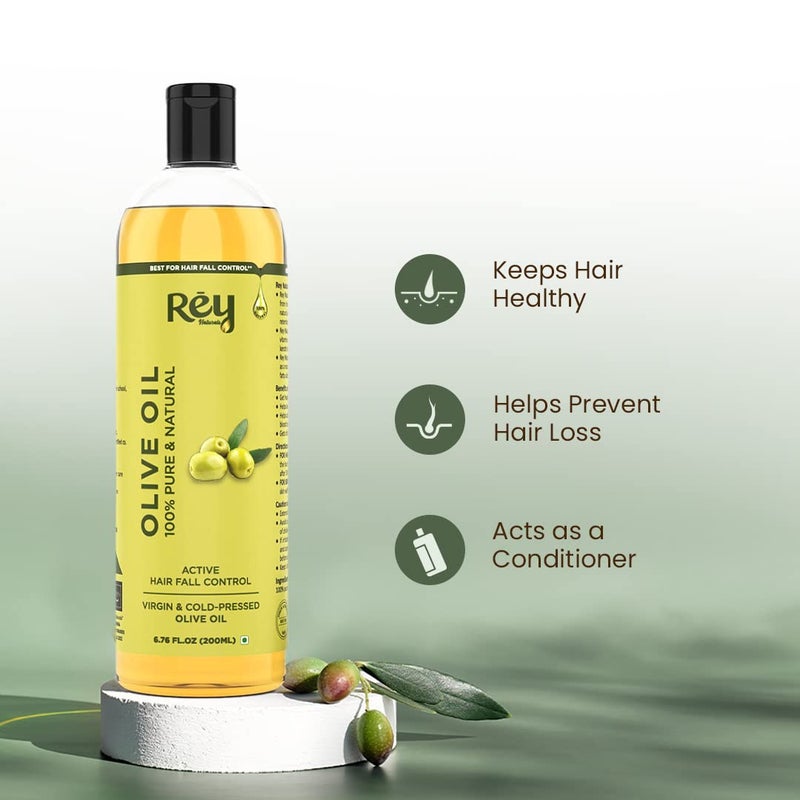 Rey Naturals Rey Naturals Extra Virgin Olive Oil For Hair Pure Olive Oil for Skin Deeply Moisturizes Repairs And Strengthens olive oil for baby massage Good Hair Texture Adds Shine 200ml - Image 2