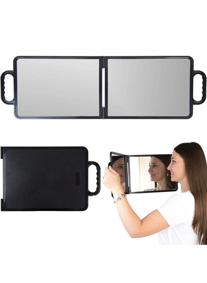 Salon Supply Co Large Folding Mirror With Double Handle - Rectangular Folded Handheld Mirror With Handles - Haircut Mirror - Salon Mirror  - Image 1