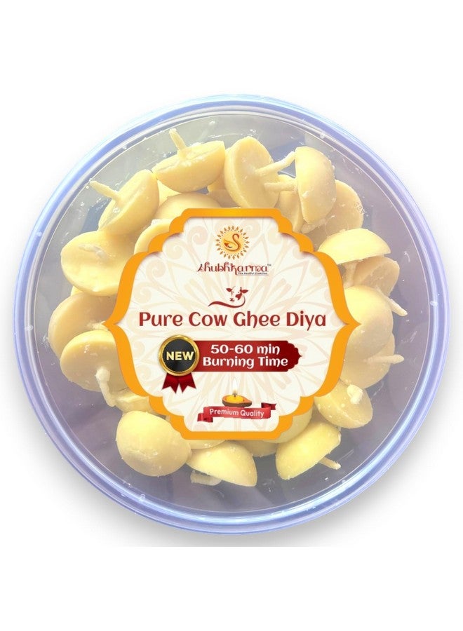 SHUBHKARMA BIG SIZE COW GHEE DIYA BATTI, 50-60min Burning Time, Fine Quality PUJA BAATI, (Pack Of 50 Pieces) Handmade, Wax Free, Round Shape Ghee Jyot For Pooja, Festivals & Religious Rituals - Image 1