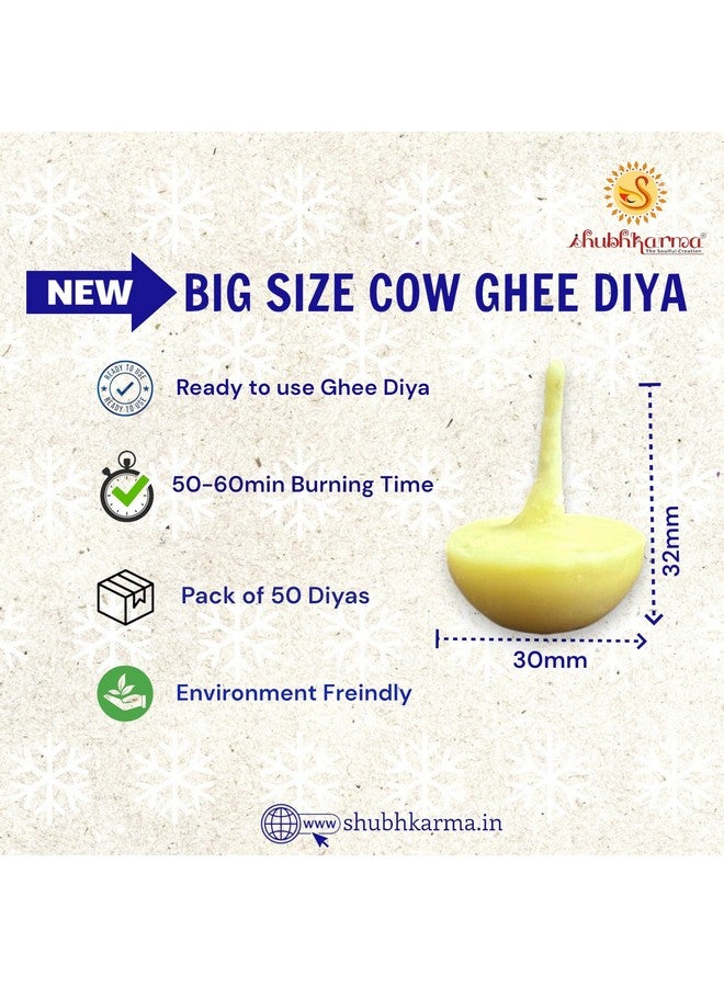 SHUBHKARMA BIG SIZE COW GHEE DIYA BATTI, 50-60min Burning Time, Fine Quality PUJA BAATI, (Pack Of 50 Pieces) Handmade, Wax Free, Round Shape Ghee Jyot For Pooja, Festivals & Religious Rituals - Image 3