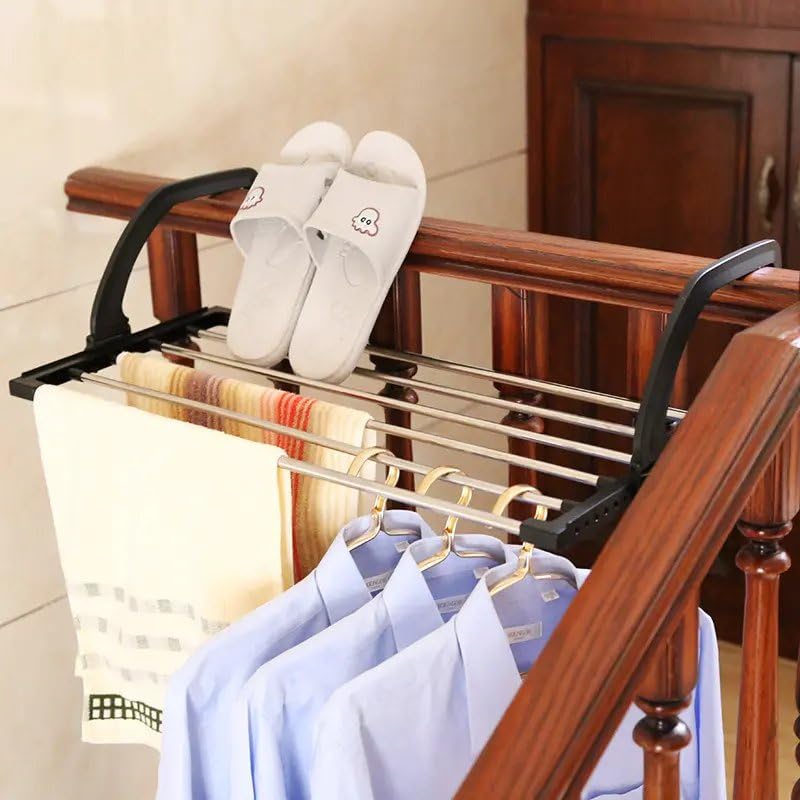 AZRMOH Cloth Drying Rack 6 Rail Bar Holder Mini Towel Hanging Clothes Balcony Windows Clothes Drying Rack Cloth Dryer Stand Shoe Rack Hanging on The Door Bathroom Corridor Balcony - Image 3