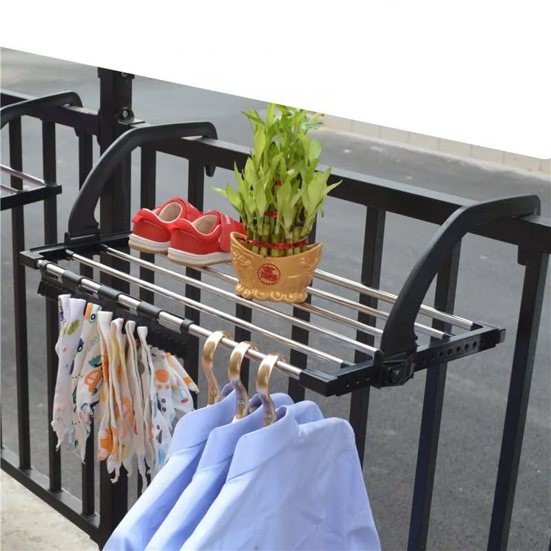 AZRMOH Cloth Drying Rack 6 Rail Bar Holder Mini Towel Hanging Clothes Balcony Windows Clothes Drying Rack Cloth Dryer Stand Shoe Rack Hanging on The Door Bathroom Corridor Balcony - Image 4