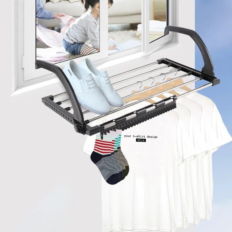 AZRMOH Cloth Drying Rack 6 Rail Bar Holder Mini Towel Hanging Clothes Balcony Windows Clothes Drying Rack Cloth Dryer Stand Shoe Rack Hanging on The Door Bathroom Corridor Balcony - Image 5