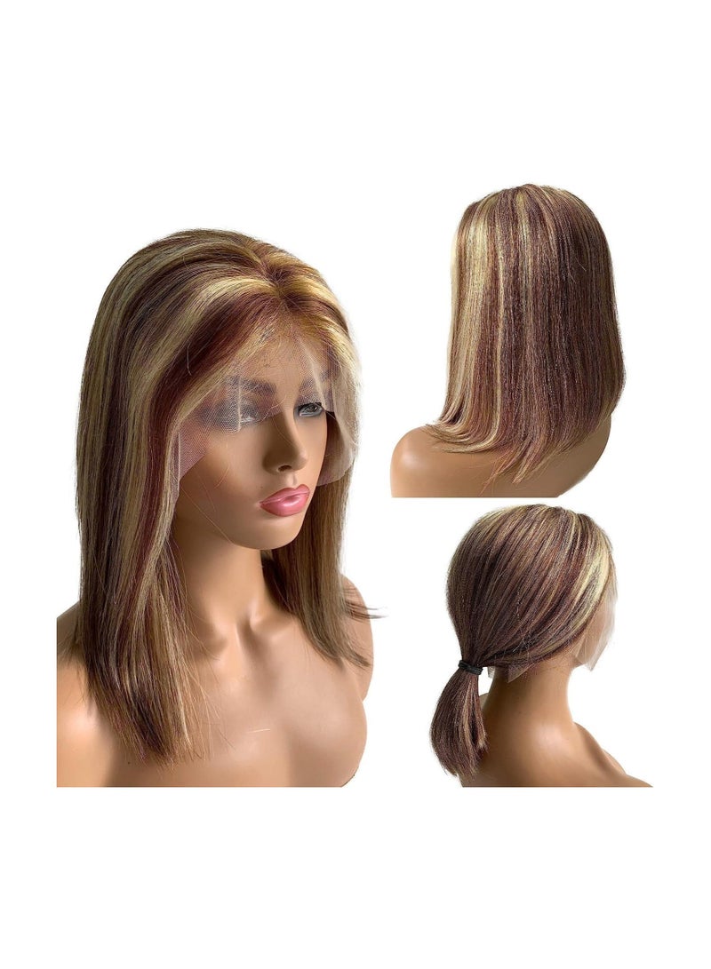 Estelle Lace Front Human Hair Bob Wig, Pre Plucked Hairline Short Lace Front Bob Wig for Women (12in, H4/27) - Image 1