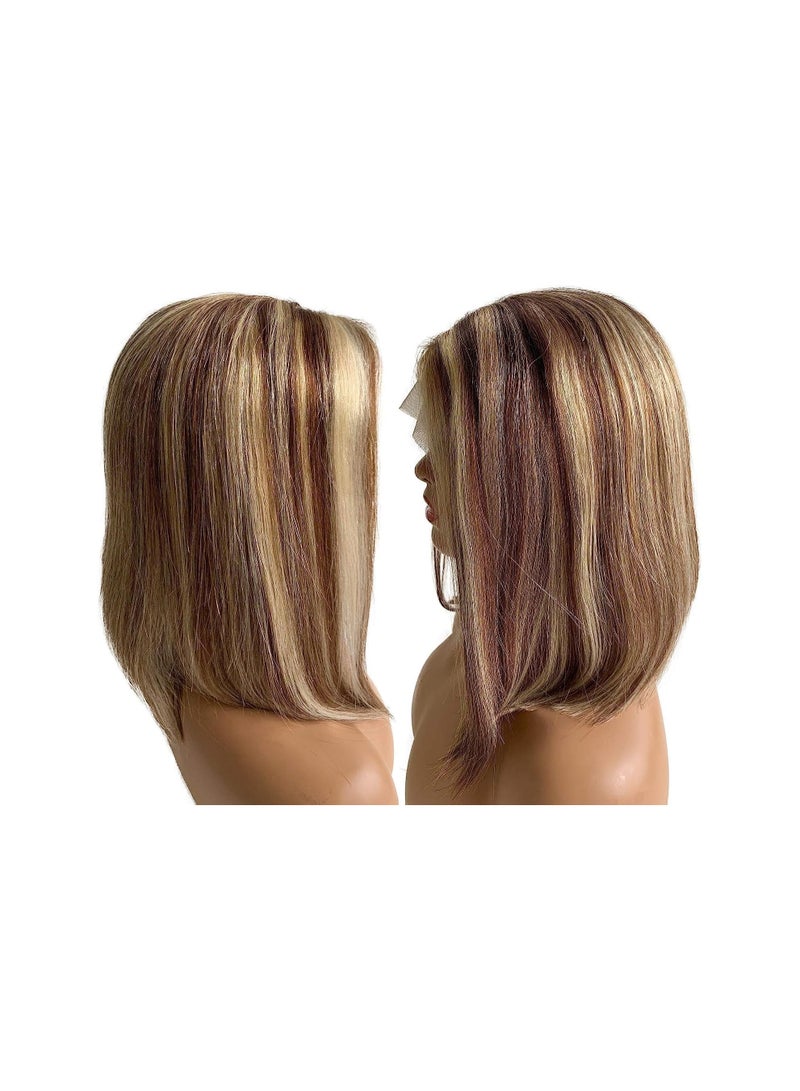 Estelle Lace Front Human Hair Bob Wig, Pre Plucked Hairline Short Lace Front Bob Wig for Women (12in, H4/27) - Image 2