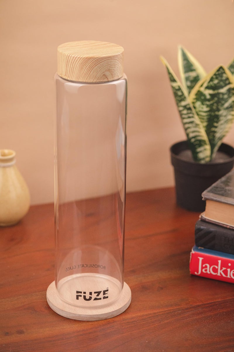 Fuze Borosilicate Glass Fridge Bottle with Stylish Wood finish Cap, 1000ml (2) - Image 3
