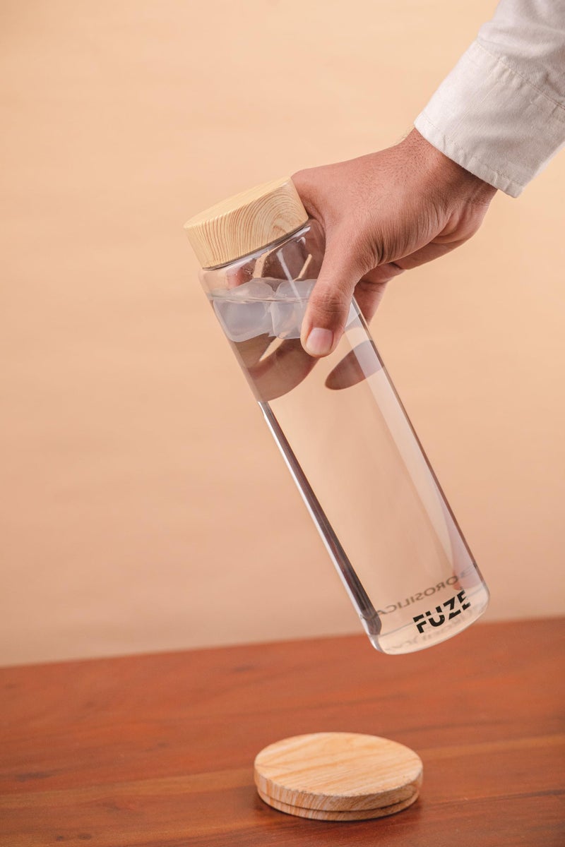 Fuze Borosilicate Glass Fridge Bottle with Stylish Wood finish Cap, 1000ml (2) - Image 4