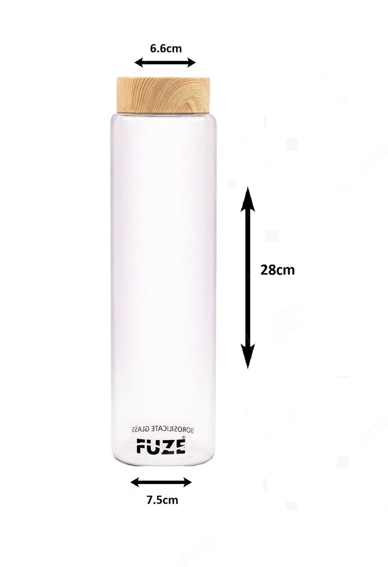 Fuze Borosilicate Glass Fridge Bottle with Stylish Wood finish Cap, 1000ml (2) - Image 2