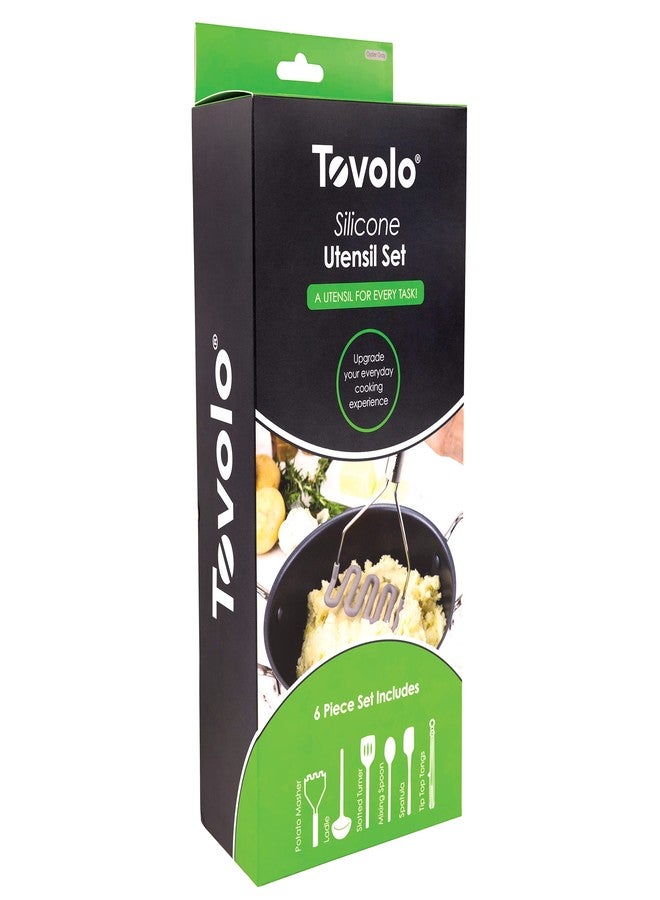 Tovolo Silicone Cooking Utensil Set of 6 Stainless Steel Handle Ladle Slotted Turner Tongs Flex Core Spatula Scraper Mixing Spoon & Potato Masher, Dishwasher Safe BPA Free Utensils, Oyster Gray - Image 4