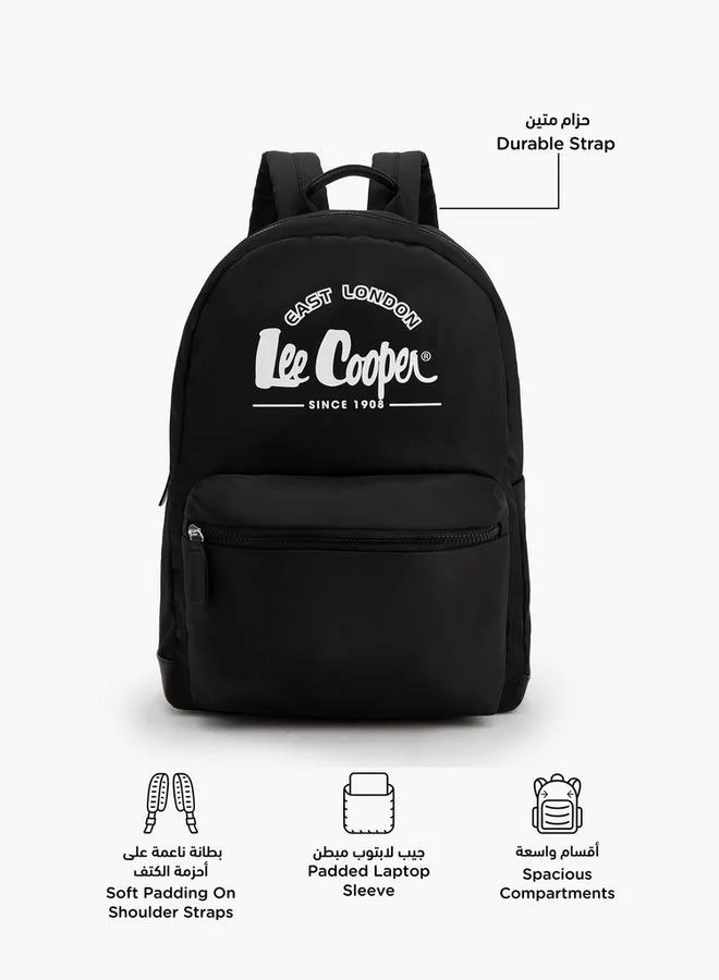 Lee Cooper Logo Print School Backpack With Front Pocket - 29.5x15x44 CM