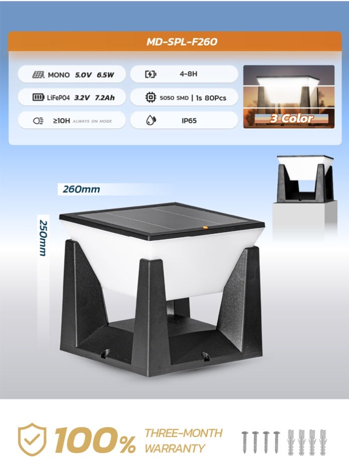 مودي عبوة من قطعتين من مصابيح أعمدة الطاقة الشمسية الخارجية - مصابيح LED مقاومة للماء IP65، 3 أوضاع ألوان (3000 كلفن/4500 كلفن/6500 كلفن)، مصابيح سياج تعمل بالطاقة الشمسية من الغسق إلى الفجر للبوابة والحديقة والفناء والحديقة - Image 5