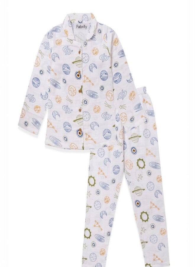 Fabrify Baby and Kids Cotton Printed Pyjama Set, Unisex Nightwear, Half Sleeve, Regular Fit, Trendy Nightsuit for Boys and Girls (Galaxy Adventure) (3-4 Y) Multicolour - Image 1