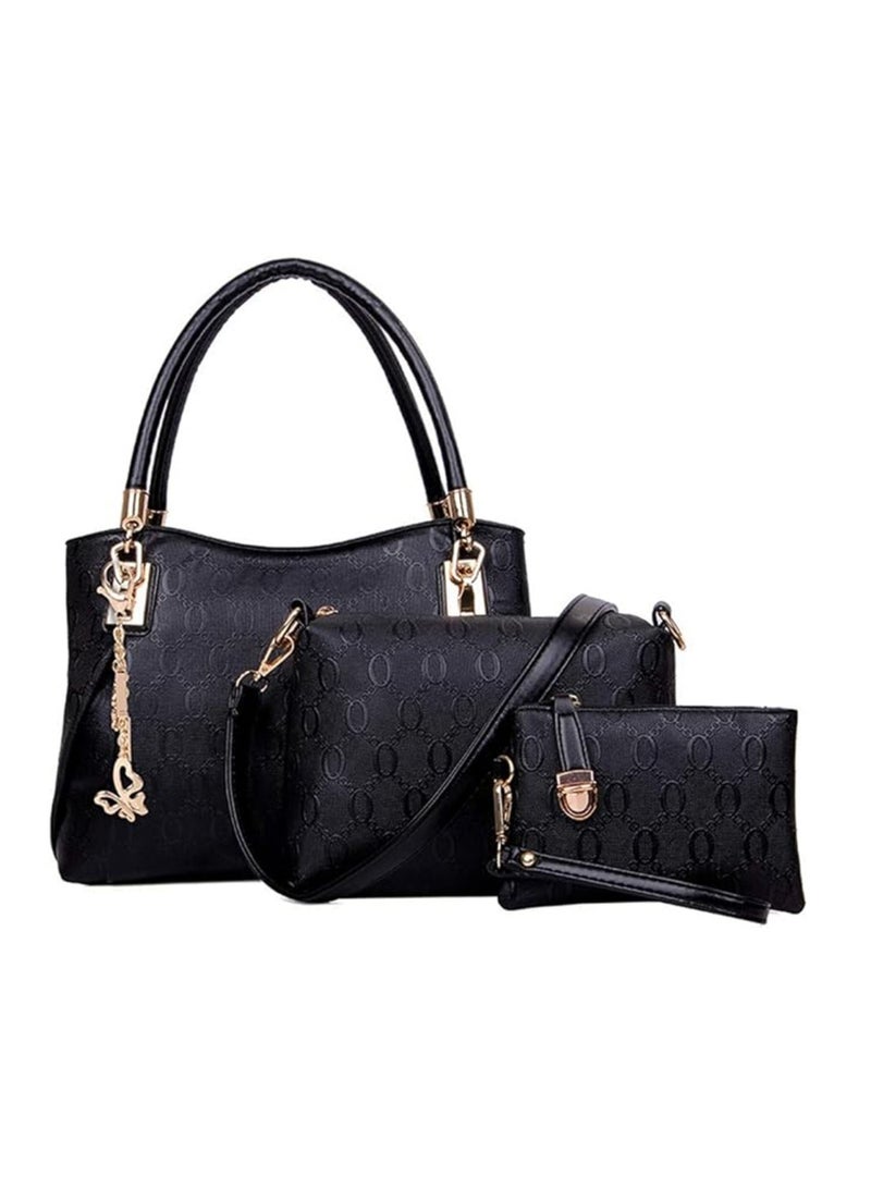 DubaiGallery Women Handbag Purses Set Pattern Shoulder Bag Crossbody Wallet PU Leather Tote Bag 3PCS Set