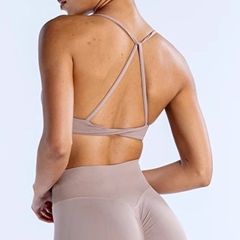 Generic Hanging Neck Backless Fitness Cross Yoga Suit High-grade Vest Womens Running Training Dance Thin Shoulder Strap Underwear My375 lotus root powder top 