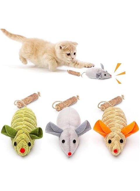 3 Pieces Squeaking Mice Cat Toys, Interactive Silvervine Animal Toys with Catnip for Indoor Kittens, Matatabi Catnip Chirping Toy, Chew Exercise Toy for Cats