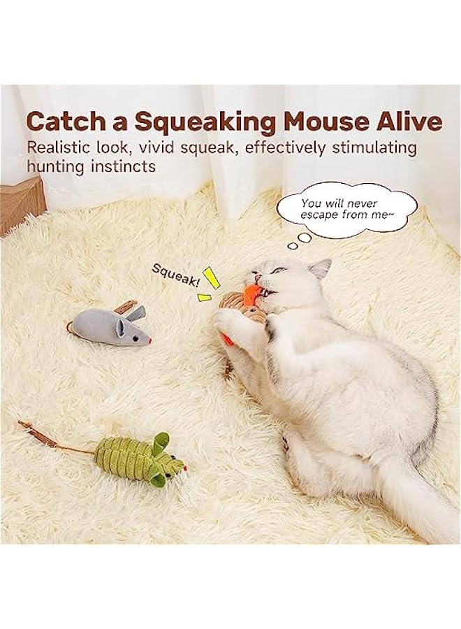3 Pieces Squeaking Mice Cat Toys, Interactive Silvervine Animal Toys with Catnip for Indoor Kittens, Matatabi Catnip Chirping Toy, Chew Exercise Toy for Cats