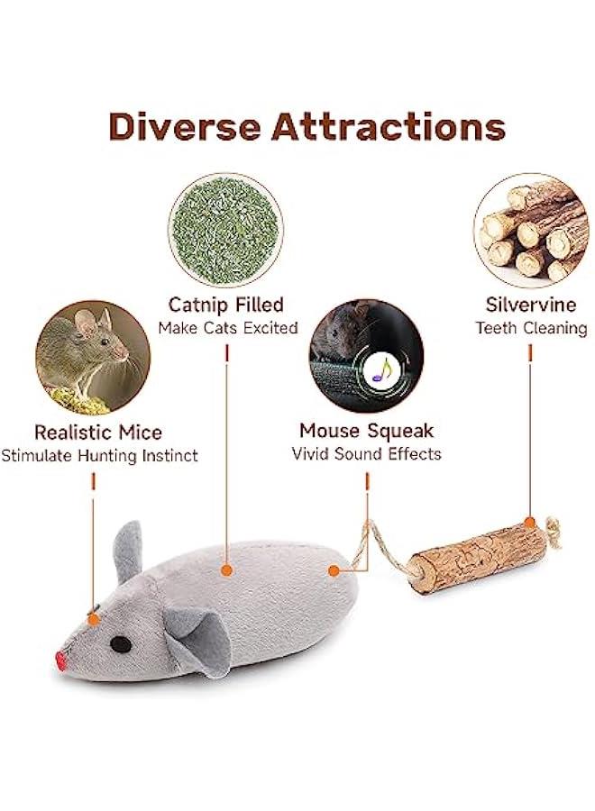 3 Pieces Squeaking Mice Cat Toys, Interactive Silvervine Animal Toys with Catnip for Indoor Kittens, Matatabi Catnip Chirping Toy, Chew Exercise Toy for Cats