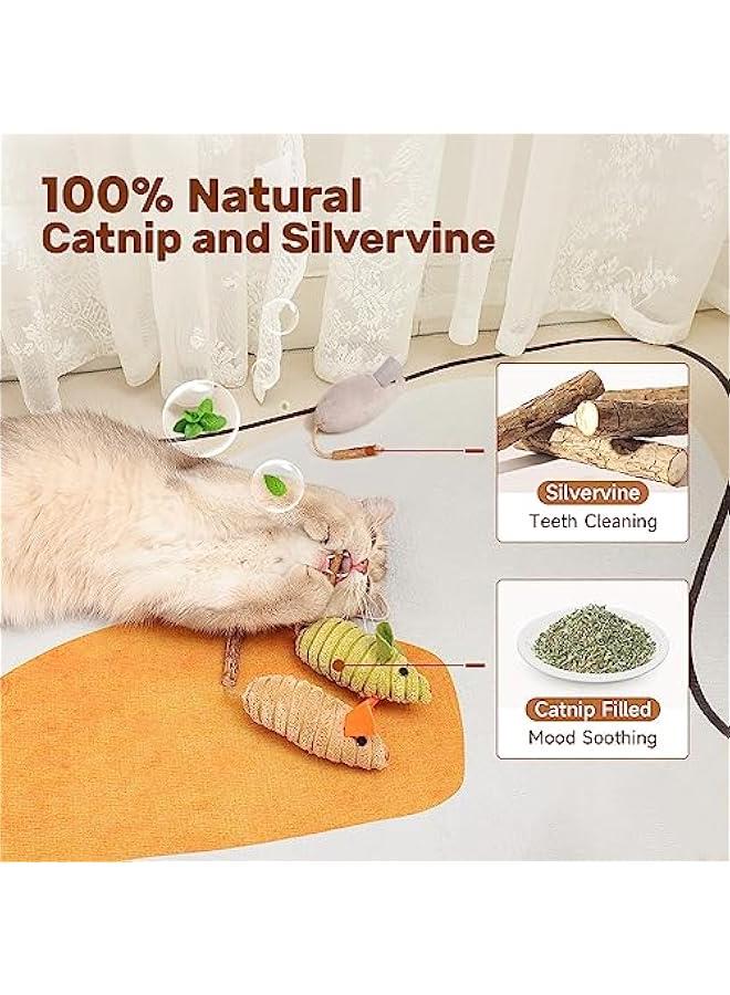 3 Pieces Squeaking Mice Cat Toys, Interactive Silvervine Animal Toys with Catnip for Indoor Kittens, Matatabi Catnip Chirping Toy, Chew Exercise Toy for Cats